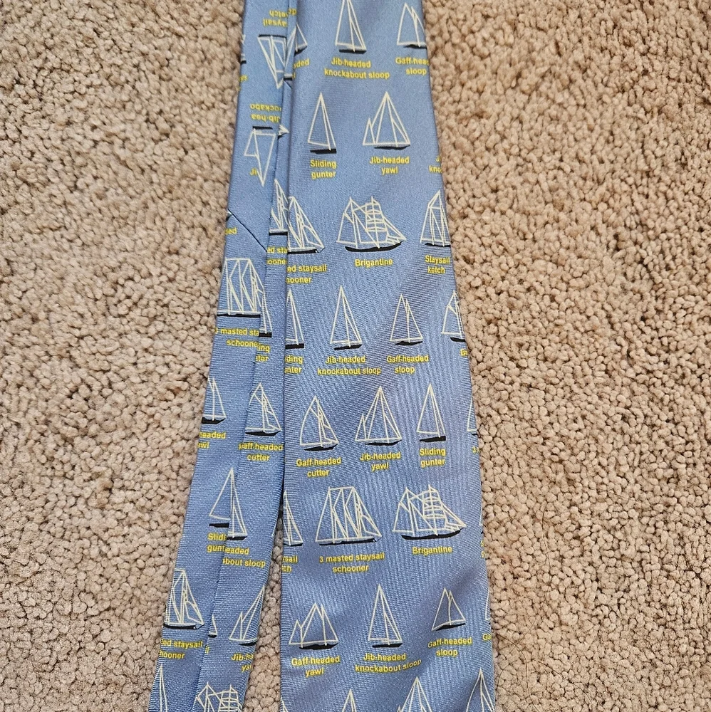 Josh Bach Silk Tie All Over Print Blue Sailboat Necktie Nautical Preppy Sailing